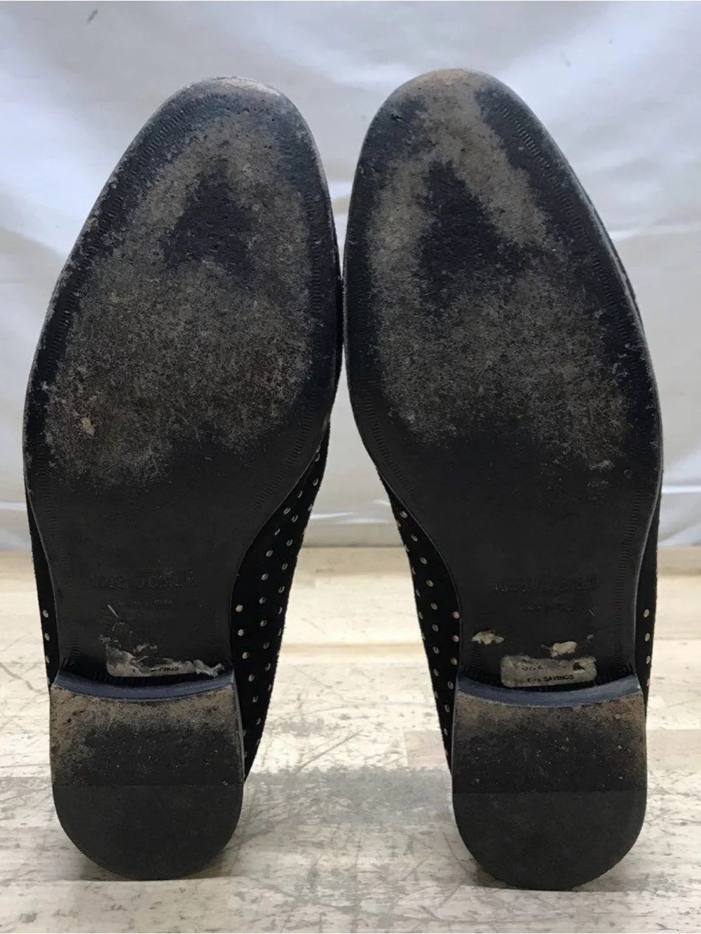 Roberto Cavalli Black Velvet Studded Slip-On Loafers with Gold Emblem Size 10 US